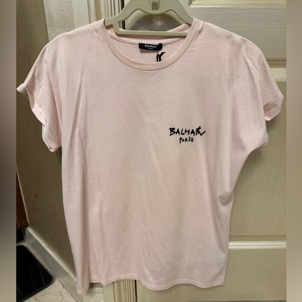 NWT Balmain Small Flocked Graffiti Logo Tee